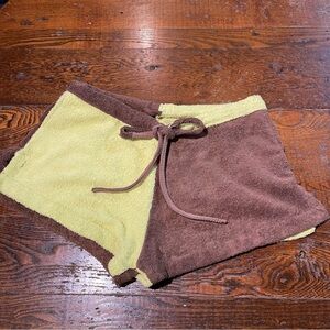 Two-Tone Brown and Chartreuse Women Shorts